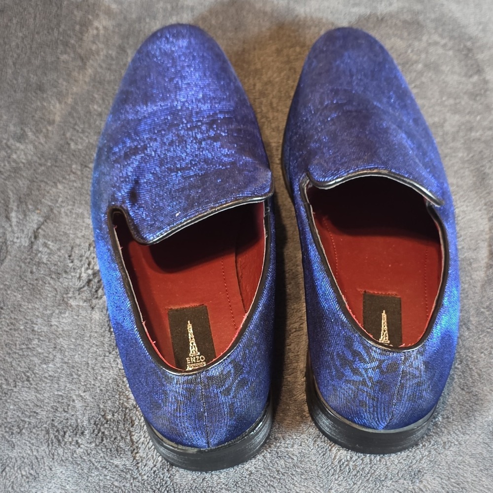 Enzo Romeo Sparko 01 Loafer Blue Floral Pattern Slip On Dress Shoes Round Toe 11